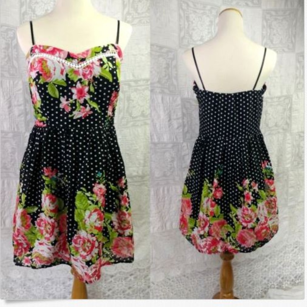Rockabilly Strapless Mini Dress Floral Black Sz11